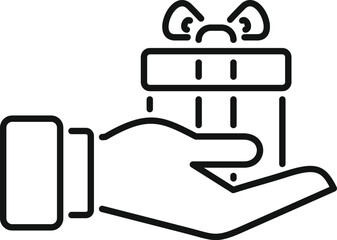 Open hand holding gift box with ribbon, concept of giving, receiving, surprise, celebration, generosity, and special occasions