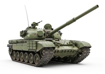 Olive green military tank isolated on white background