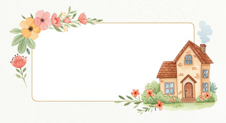 Watercolor housewarming card design with floral decorations  