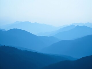 Fototapeta premium Serene blue mountain layers in soft light, abstract natural beauty, atmospheric landscape, peaceful vista, tranquil background.