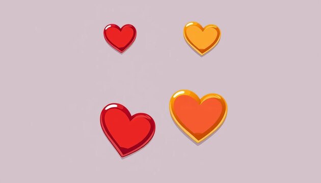 Cartoon vector hearts for game UI, showing progress or status (life, health, energy, resource) with full and empty states in red and gold,  empty,  full - Powered by Adobe