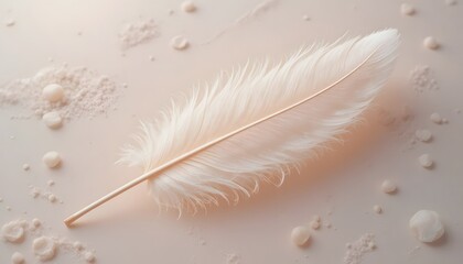 Soft White Feather on Light Pink Background with Powdery Texture