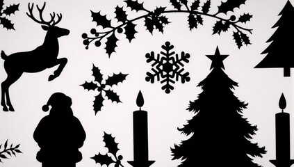 Christmas icons in black and white silhouettes