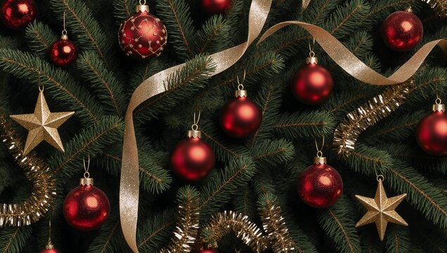 Christmas decorations adorn a festive branch border