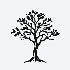 Obraz premium Silhouette Tree: An isolated, black silhouette of a tree, showcasing intricate branch and leaf details, perfect for illustrating growth, nature, and environmental themes.