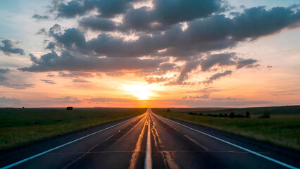 Naklejka premium sunset over the road