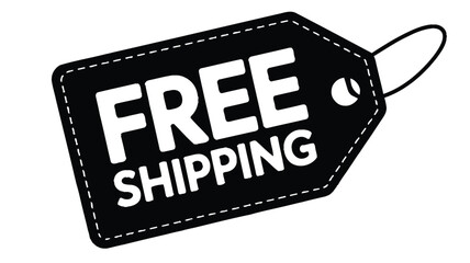 Black and white free shipping tag with string