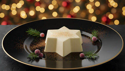 Elegant star-shaped holiday ice cream dessert on Christmas with festive decor