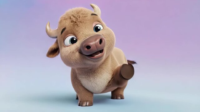 Adorable cartoon bull calf with big eyes and small horns