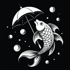 Fantasy Fish with Umbrella Illustration