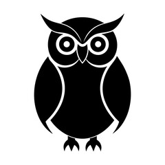 Black Owl Silhouette Icon Isolated Vector.
