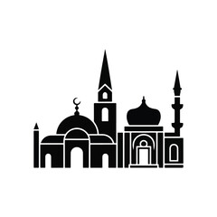 Black silhouette of a mosque with domes and minarets islam architecture