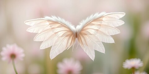 Tiny, delicate, feathered angel wings, pastel colors, soft focus, adorable, hope