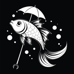 Fantasy Fish with Umbrella Illustration