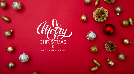 Merry Christmas and Happy New Year greeting card, frame, and banner. Holidays design. Noel and...