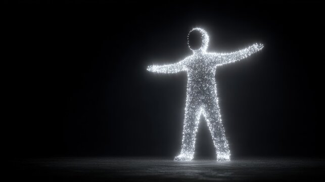 Conceptual Glowing Human Figure Made of Radiant Energy Particles - Powered by Adobe