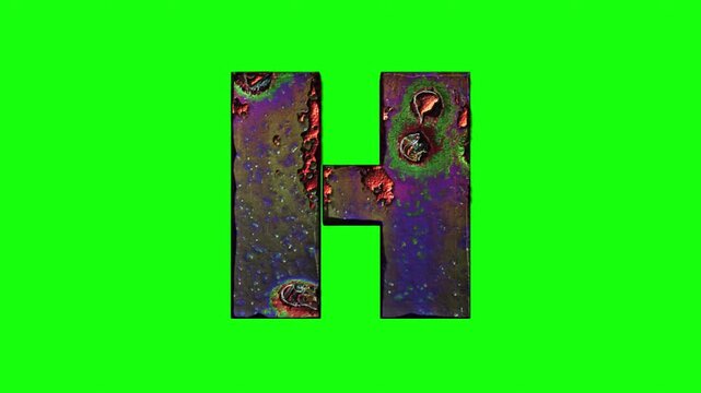 Animated letter 'H' Metal Rusty Effect Animation, in Transparent Background, with Alpha Channel 4K