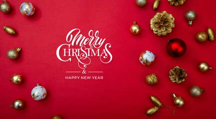 Merry Christmas and Happy New Year greeting card, frame, and banner. Holidays design. Noel and...