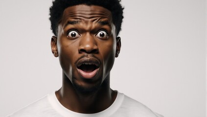 Afro-American man surprised and fearful expression on a shocked face in an isolated background