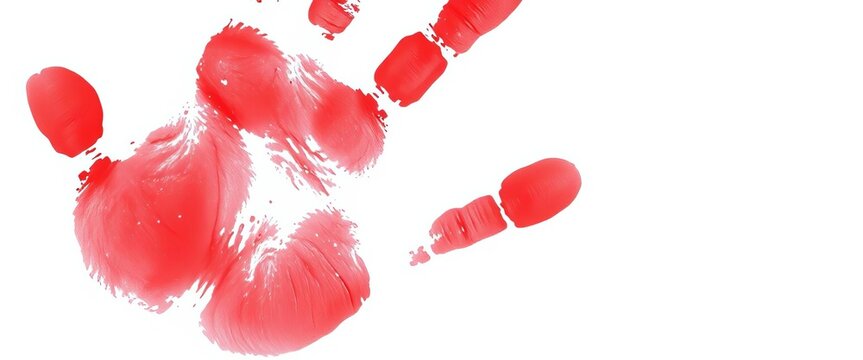 Close-up of a single red handprint on a white background,  clean,  theme