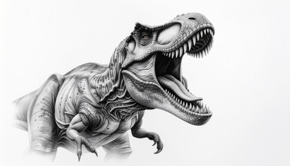 Fototapeta premium Detailed drawing of a Tyrannosaurus Rex with its mouth open, showcasing its teeth and tongue.