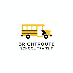 A yellow school bus icon with black accents and a directional arrow, with text underneath