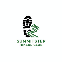A logo featuring a footprint next to a mountain path. "Summitstep Hikers Club" text below