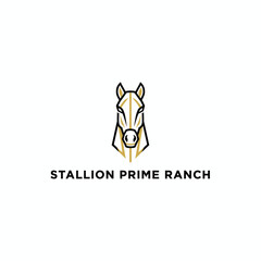 A horse head logo with black and gold lines above text. The head is minimalist and symmetrical