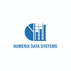 Blue logo with charts and text. Pie chart, bar graph, and text "NUMERIX DATA SYSTEMS