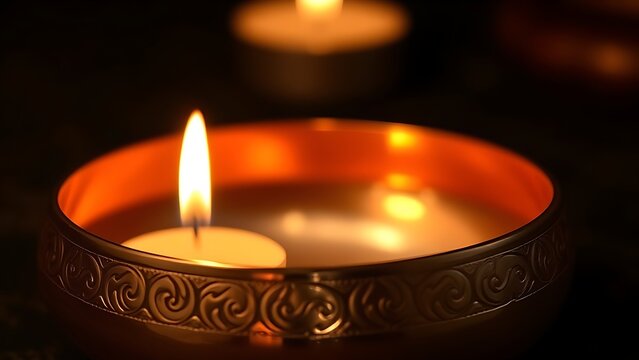 copper. Polished copper meditation tool with engraved patterns reflecting warm candlelight. event programs, museum guides, designed for cultural heritage projects and event programs.