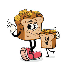 Retro Cartoon Banana Bread Mascot with Positive Thumbs Up Gesture