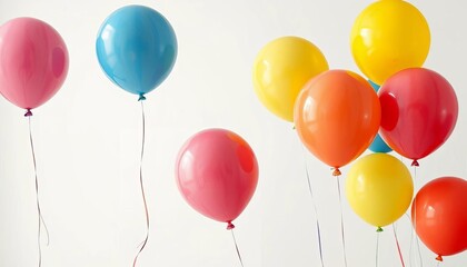 Vibrant painted balloons float against a clean white backdrop,  backdrop,  abstract