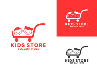 Kids with shopping cart logo design vector template. Kids store logo design vector template