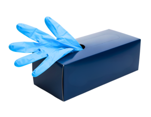 Blue medical gloves dispenser box isolated on transparent background