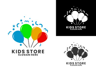 Colorful balloons logo design vector template. Kids store, Kids toys shop logo design vector