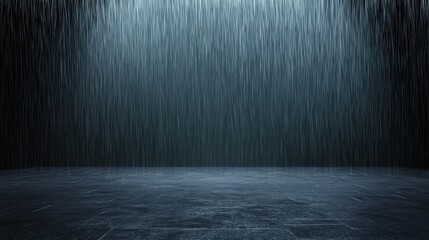 serene scene of rain falling against a dark background, creating a calming atmosphere with reflections on a textured surface.