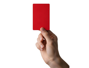 Hand holding a red card isolated on transparent background
