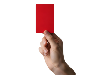 Hand holding a red card isolated on transparent background