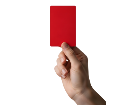 Hand holding a red card isolated on transparent background