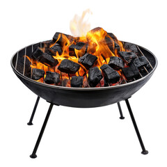 Burning charcoal grill on transparent background