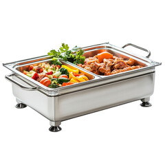 Food in catering dish on transparent background