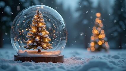 Ein Weihnachtsbaum in einer Schneekugel