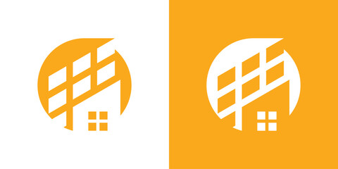 A modern dual-meaning logo combining a house silhouette with a solar panel pattern, symbolizing clean energy, sustainable living, and smart eco-friendly home solutions.