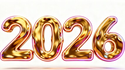 Golden 2026 with Neon Glowing Outline Isolated on White Background.