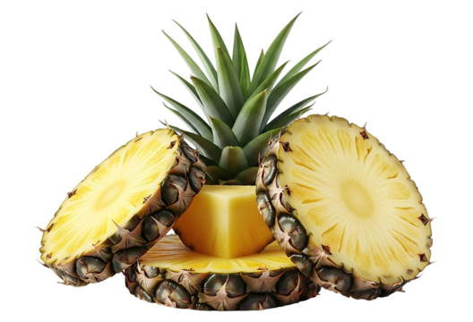 Fresh and juicy pineapple isolated on transparent background, a tropical delight with vibrant colors and delicious flavor, perfect for summer - Powered by Adobe