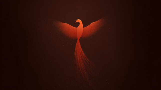 Glowing red phoenix bird rising on a dark background