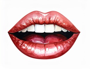 Obraz premium Watercolor Illustration of Open Lips in Vibrant Red and White Tones
