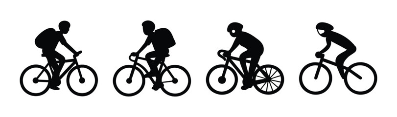 Cyclist silhouettes set: urban commuters and sport riders