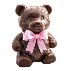 Chocolate teddy with bow on transparent background