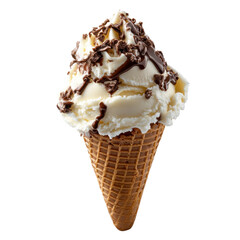 Ice cream cone with topping on transparent background